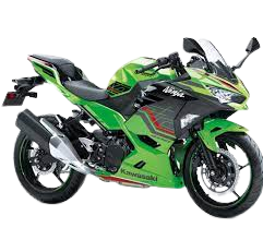 an image of a Kawasaki ninja 400 with a green and white color and no background